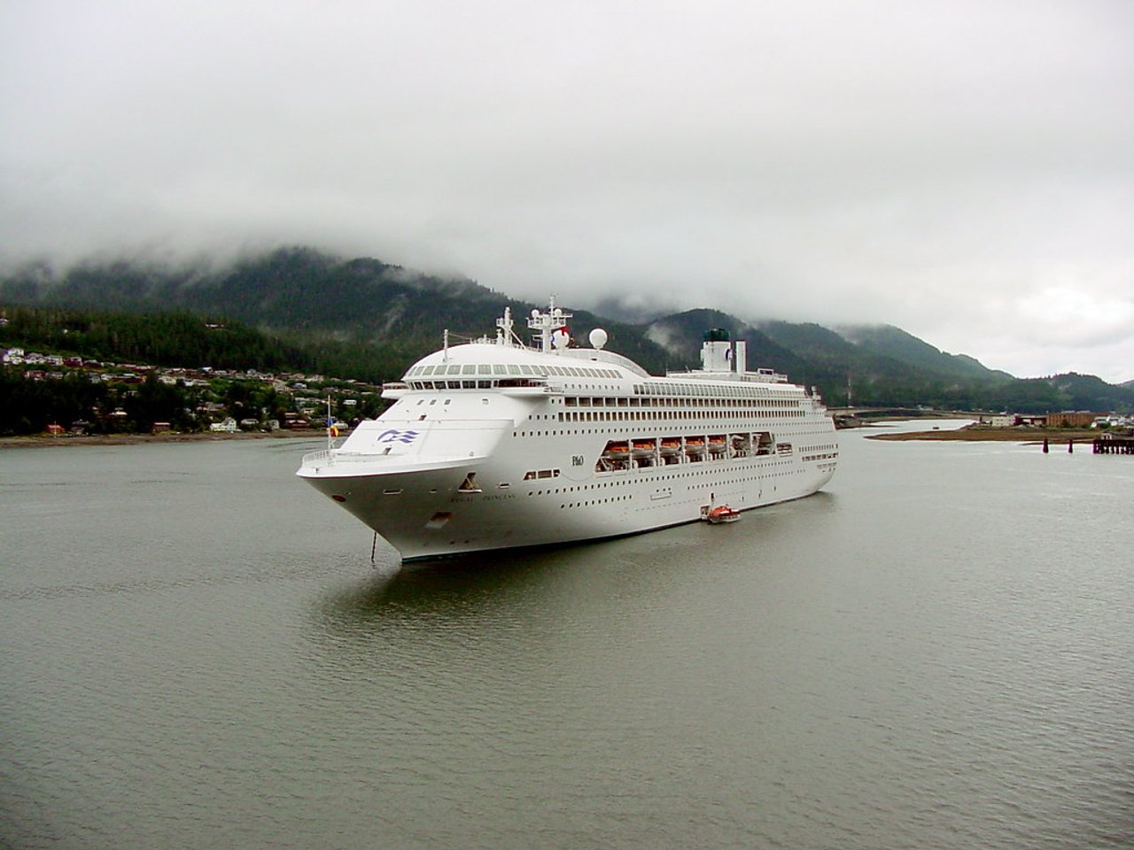 A cruise ship docked in Juneau, Alaska