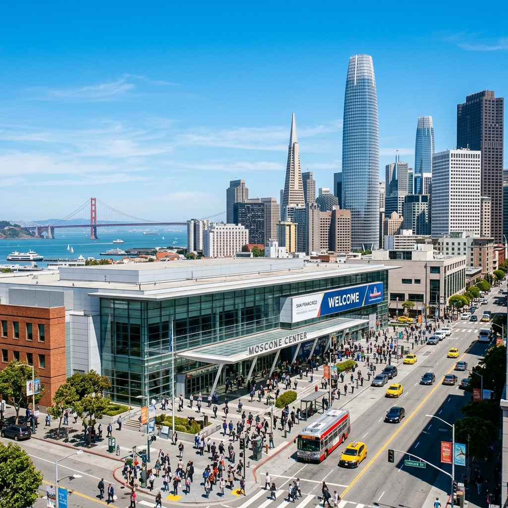 The San Francisco skyline with the Moscone Center convention building, host of the 2026 Pokémon World Championships