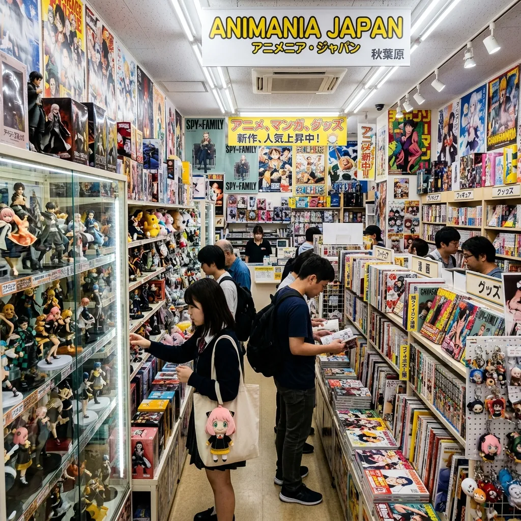 Anime merchandise store in Tokyo with colorful figures, posters and collectibles on display